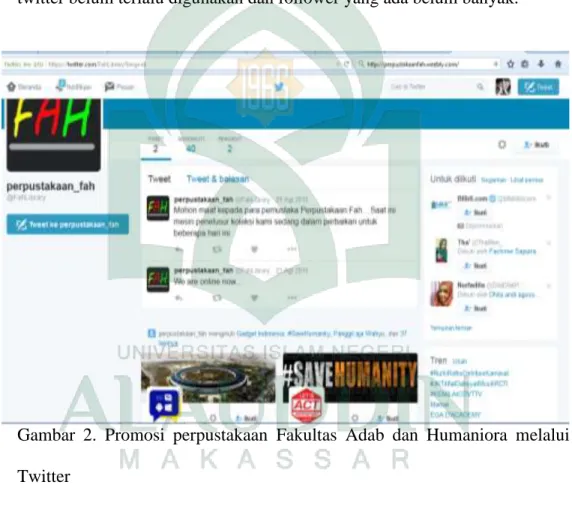 Gambar  2.  Promosi  perpustakaan  Fakultas  Adab  dan  Humaniora  melalui  Twitter 