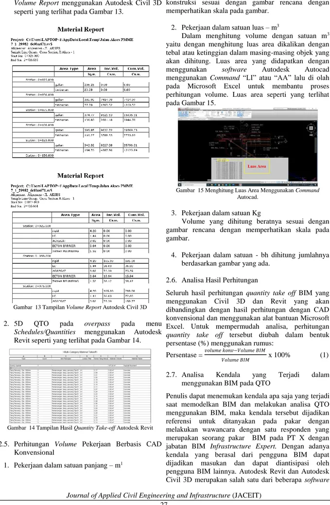 Gambar  13 Tampilan Volume Report Autodesk Civil 3D  2.  5D  QTO  pada  overpass  pada  menu 