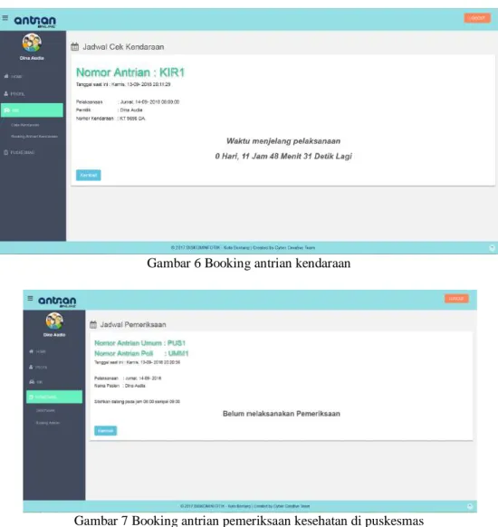 Gambar 6 Booking antrian kendaraan 