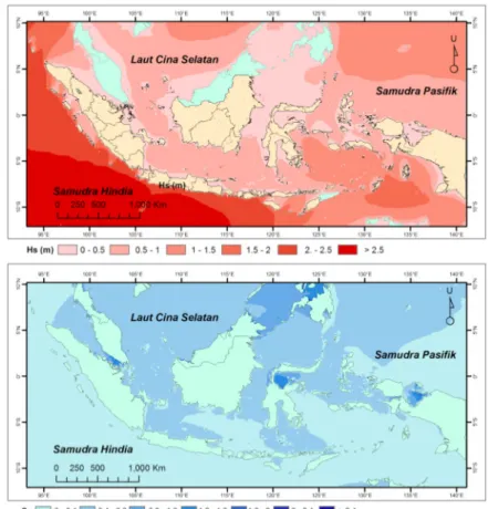 Gambar  6B.  menunjukkan  bahwa  Samudra  Hindia  memiliki nilai indeks variabilitas musiman yang rendah,  hal ini berarti bahwa di daerah ini tinggi gelombangnya  relatif stabil dari musim ke musim