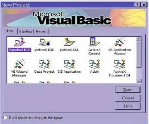 Gambar 2.1 Tampilan awal lembar kerja Microsoft Visual Basic 6.0 