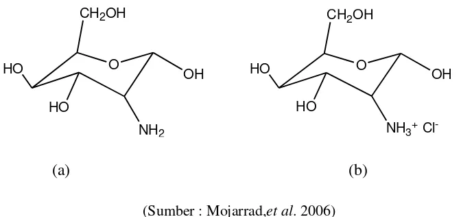 Gambar 2.1. (a) Struktur kimia glukosamin dan, (b) glukosamin hidroklorida 