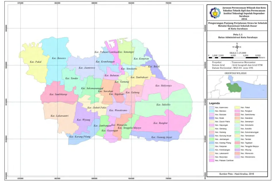 Gambar 1.1 : Peta Batas Administrasi Kota Surabaya 