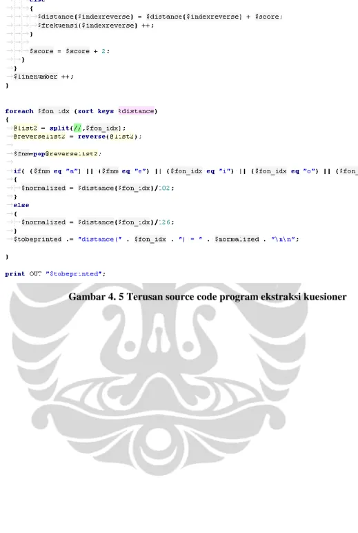 Gambar 4. 5 Terusan source code program ekstraksi kuesioner 