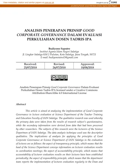 ANALISIS PENERAPAN PRINSIP GOOD CORPORATE GOVERNANCE DALAM EVALUASI ...