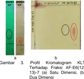 Gambar  2.  Profil  Kromatogram  KLT  Fraksi  Hasil  KKG  II  Setelah  Disemprot  Serium Sulfat dan Dipanaskan       