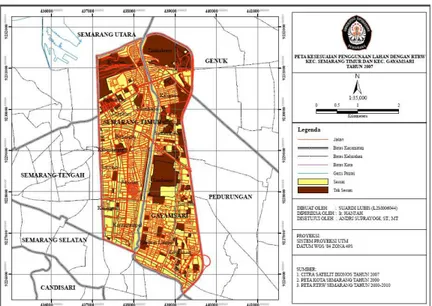 Gambar 4.4. Peta Kesesuaian Rencana Tata Ruang Wilayah tahun 2000 – 2010 dengan Penggunaan  Lahan tahun 2007 Kecamatan Semarang Timur dan Kecamatan Gayamsari 