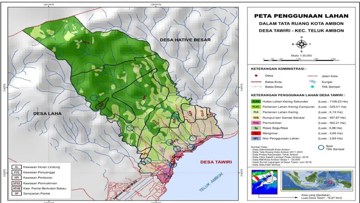 Gambar  2,  menunjukkan  tipe  penggunaan  lahan  sekarangdi  lokasi  studi,  dan  perubahannya  terhadap  RTRW  Kota  Ambon  2011-20131