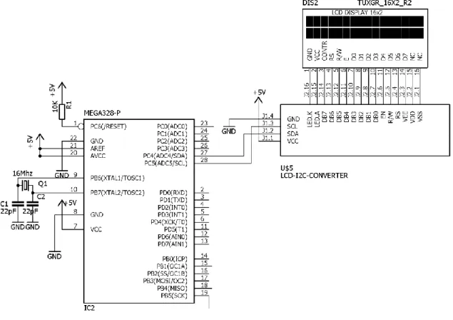 Gambar 3 . 3 Rangkaian LCD dengan Atmega 328  Keterangan : 