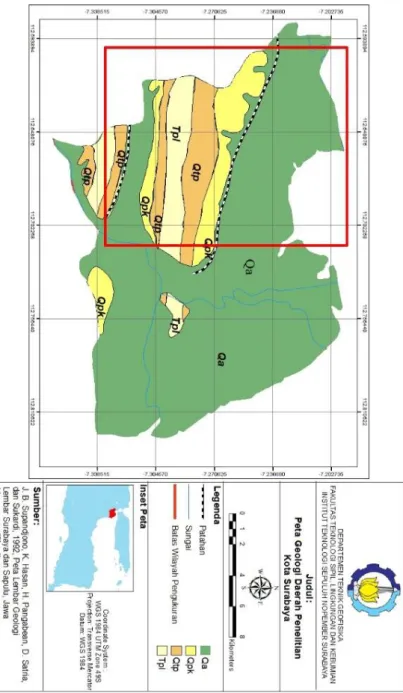 Gambar 1. 1  Peta Geologi Kota Surabaya (Sukardi dkk., 1992) 