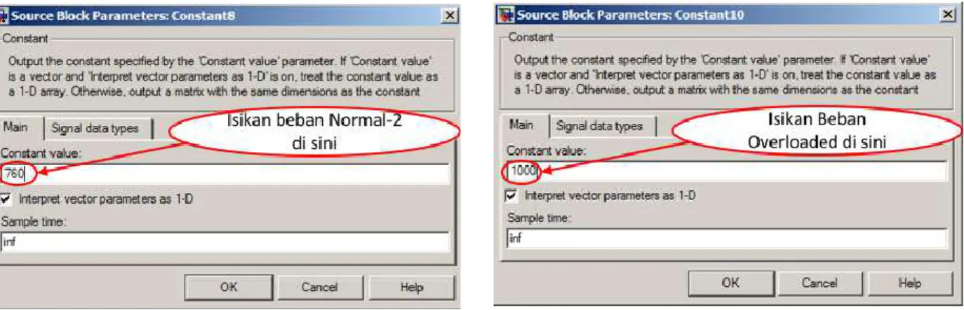 Gambar 15. Pengaturan Parameter Blok Beban Torsi Normal-2 (kiri) dan Overload (kanan) 