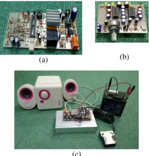 Gambar 9. (a) perakitan sistem elektronik   (b) emasangan sensor opto proximitry   (c) pengujian pada ukuran benda kecil   (d) pengujian pada sampah ukuran benda besar 