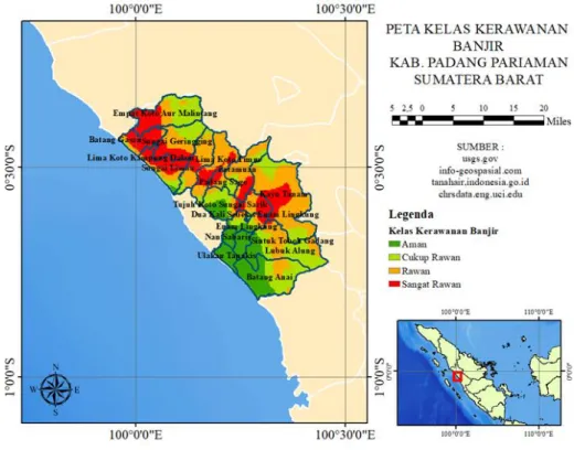 Gambar 4. Peta Kelas Kerawanan Banjir Daerah Kabupaten Padang Pariaman, Sumatera Barat