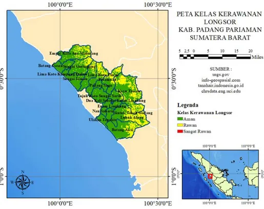 Gambar 5. Peta Kelas Kerawanan Longsor Daerah Kabupaten Padang Pariaman, Sumatera Barat