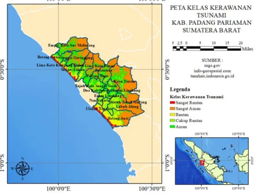 Gambar 7. Peta Kelas Kerawanan Tsunami Daerah Kabupaten Padang Pariaman, Sumatera Barat