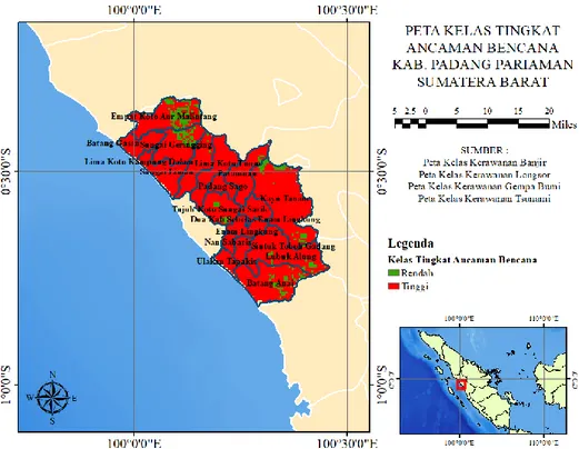 Gambar 8. Peta Kelas Tingkat Ancaman Bencana Daerah Kabupaten Padang Pariaman, Sumatera  Barat