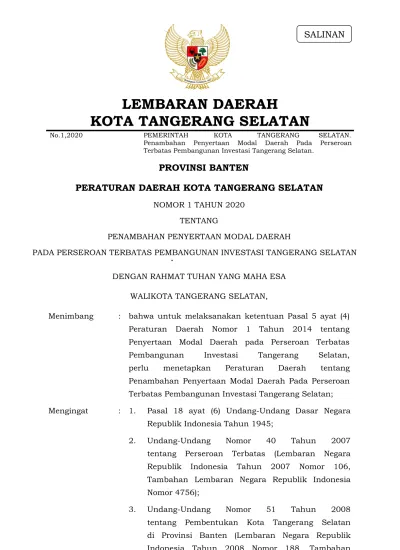 Lembaran Daerah Kota Tangerang Selatan