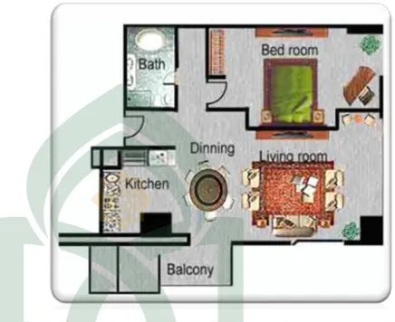Gambar 11.1 Contoh penataan ruang tipe satu ruang tidur  pada apartemen casablanca. 