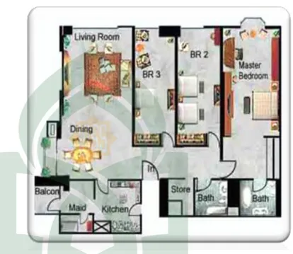 Gambar 11.3 Contoh penataan ruang tipe satu ruang tidur  pada apartemen casablanca. 