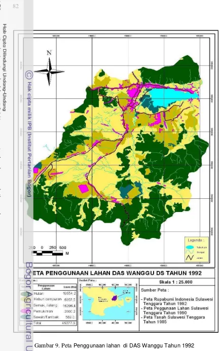 Gambar 9. Peta Penggunaan lahan  di DAS Wanggu Tahun 1992 