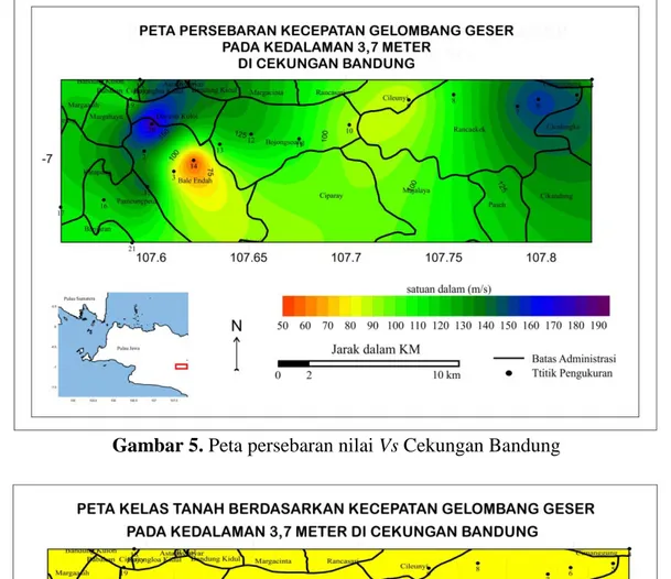 Gambar 5. Peta persebaran nilai Vs Cekungan Bandung 