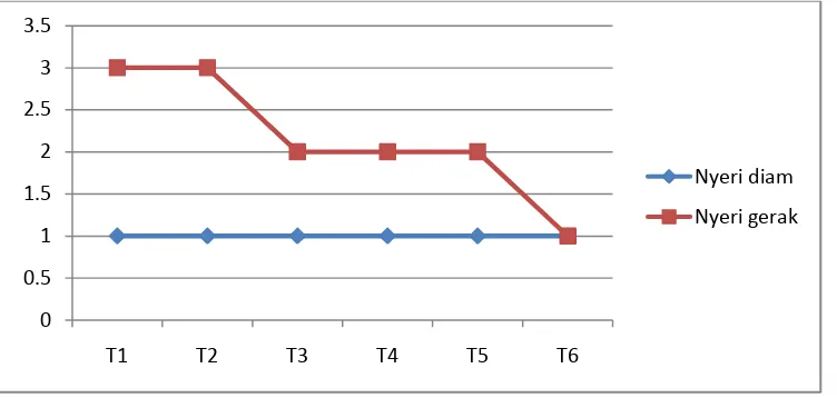 Grafik 4.1 Hasil penurunan nyeri dari T0 sampai T6 