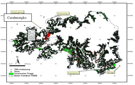 Gambar  3  di  atas  memberikan  informasi  tentang  pola  penyebaran  kedawung,  antara  lain  sinyal  mengapa  biji   tidak  mencapai  ke  areal  habitat  yang  potensial  yang  masih  luas  seperti  dapat  dilihat  pada  gambar