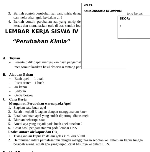 Tabel Reaksi antara air kapur dan CO2