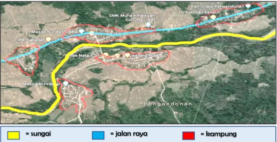 Gambar 1. Sebaran Beberapa Permukiman di Komunitas Melayu Ogan  Sumber :  https://www.google.com/maps/place/Pengandonan