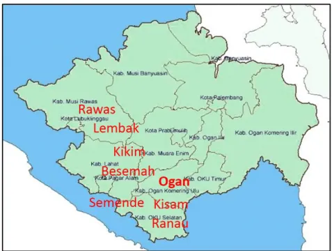 Gambar 3. Sebaran Etnik yang ada di Bagian Barat Provinsi Sumatera Selatan  Sumber : diolah dari  http://loketpeta.pu.go.id
