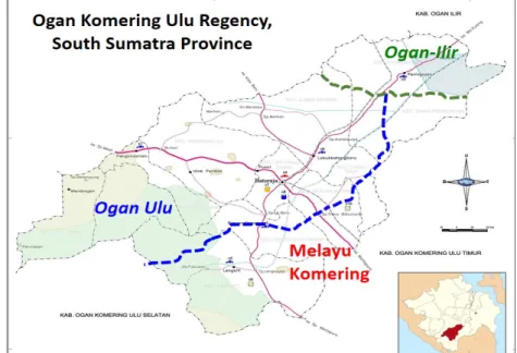 Gambar 4. Sebaran Melayu Ogan di Kabupaten OKU, Provinsi Sumatera Selatan  Sumber: diolah dari  http://loketpeta.pu.go.id