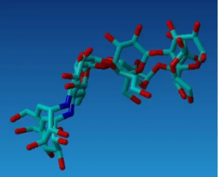 Gambar 1. Hasil Validasi Struktur ligand hasil docking dengan Struktur Ligan Asli  Pada  gambar  1  merupakan  hasil  dari  validasi,  dapat  dilihat  terdapat  2  senyawa  yaitu  ligan  hasil  docking  dan  ligand  asli