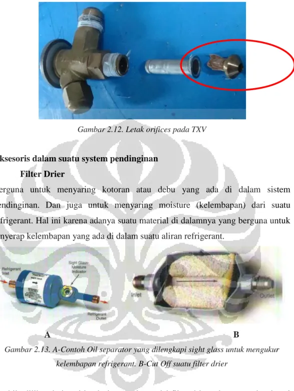 Gambar 2.13. A-Contoh Oil separator yang dilengkapi sight glass untuk mengukur  kelembapan refrigerant