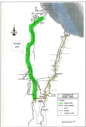 Gambar 1. Peta lokasi studi, sungai Deli  Sumber: Balai Wilayah Sungai Sumatera II (BWSS II) 