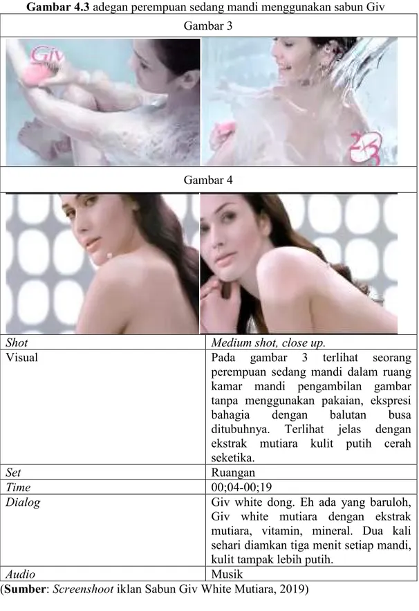 Gambar 4.3  adegan perempuan sedang mandi menggunakan sabun Giv   Gambar 3 