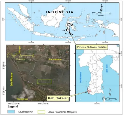 Gambar 1. Peta lokasi kegiatan pengabdian masyarakat di Desa Sanrobone, Kabupaten Takalar, Provinsi Sulawesi Selatan