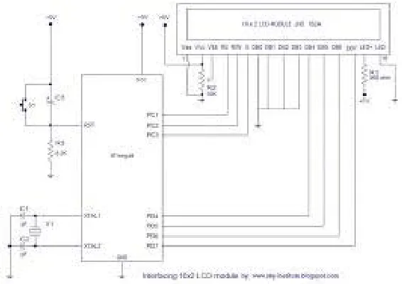 Gambar 2. 12  Penyambungan mikrokontroler dengan LCD 