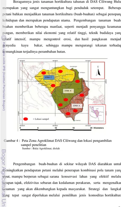 Gambar 4 :  Peta Zona Agroklimat DAS Ciliwung dan lokasi pengambilan 
