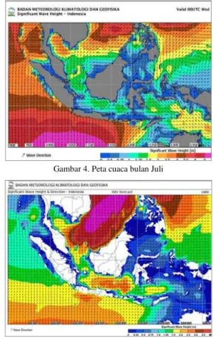 Tabel 1. Data gelombang perairan (lanjutan)  No  Daerah  Operasi  Penang-  kapan  Ikan  Perairan  Tinggi  Gelom-bang (Februa-ri)  Tinggi Gelombang (Juli)  Tinggi  Gelombang (Desember)  3  Daerah  Operasi  III ke   Bali/Dar-win 