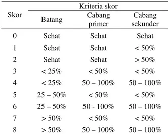 Tabel 1. Skor Serangan Phytophthora sp dan Diplodia  sp pada Tanaman Jeruk Keprok Soe  