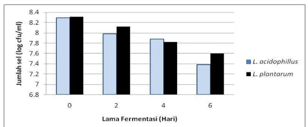 Gambar 1. Pengaruh lama fermentasi terhadap viabilitas bakteri asam laktat