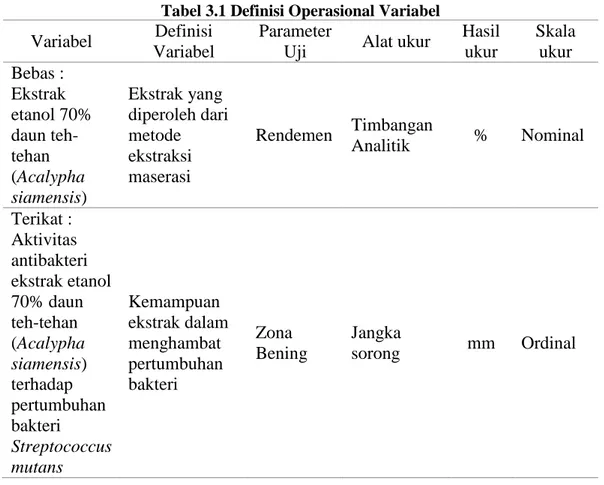 Tabel 3.1 Definisi Operasional Variabel  Variabel  Definisi 