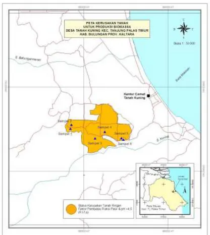 Gambar 1. Peta status kerusakan tanah untuk produksi biomassa Desa Tanah Kuning Kecamatan  Tanah Kuning Kabupaten Bulungan Prov