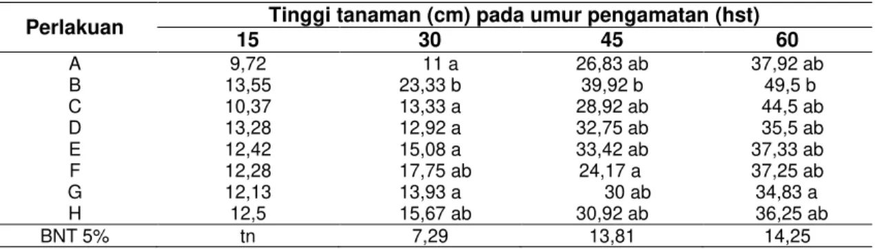 Tabel 1 Tinggi tanaman stevia pada berbagai perlakuan pada umur pengamatan 