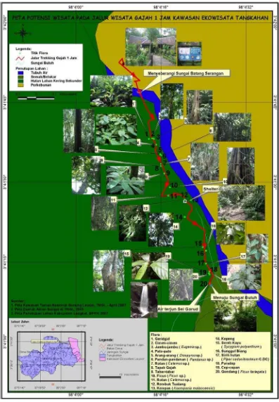 Gambar 3. Peta Potensi Wisata pada Jalur Wisata Gajah 1 Jam Kawasan Ekowisata Tangkahan 