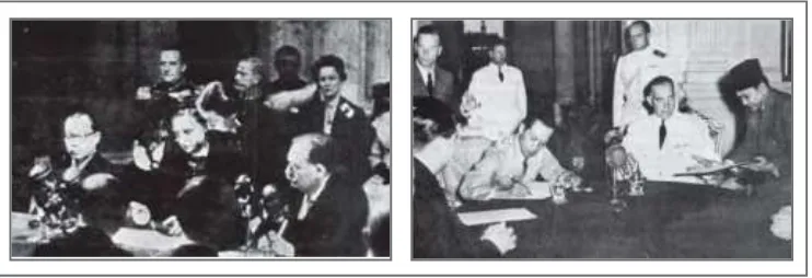 Gambar 9.10 Sesuai dengan hasil KMB, diadakan upacara pengakuan kedaulatan didua tempat secara bersamaan pada tanggal 27 Desember 1949, yaitu di Den Haag(atas) dan Yogyakarta (bawah).