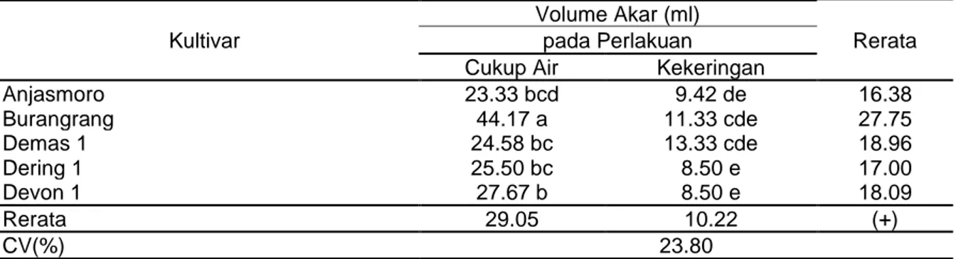 Tabel 13. Volume akar manual pada saat panen   Kultivar 