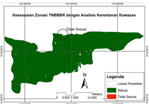 Gambar 10.  Kesesuaian Zonasi TNBBBR dengan Hasil Analisis Kerentanan Kawasan. 