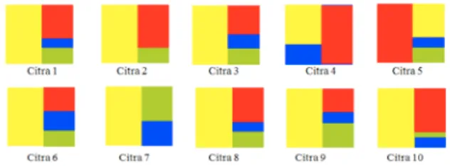 Gambar 3. Contoh sepuluh citra dengan komposisi 3 dan 4                      warna yang berbeda 
