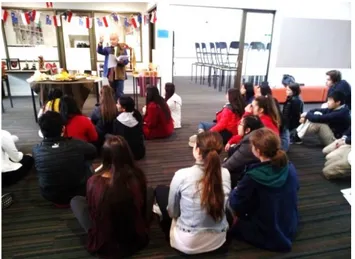 Gambar  berikut  ini  adalah  contoh  program  imersi  yang  melibatkan  pemelajar  BIPA  di  tiga  sekolah  di  Victoria,  Australia,  yaitu  Huntingtower  School,  Sacred  Heart  Girls  College,  dan  Avila  College